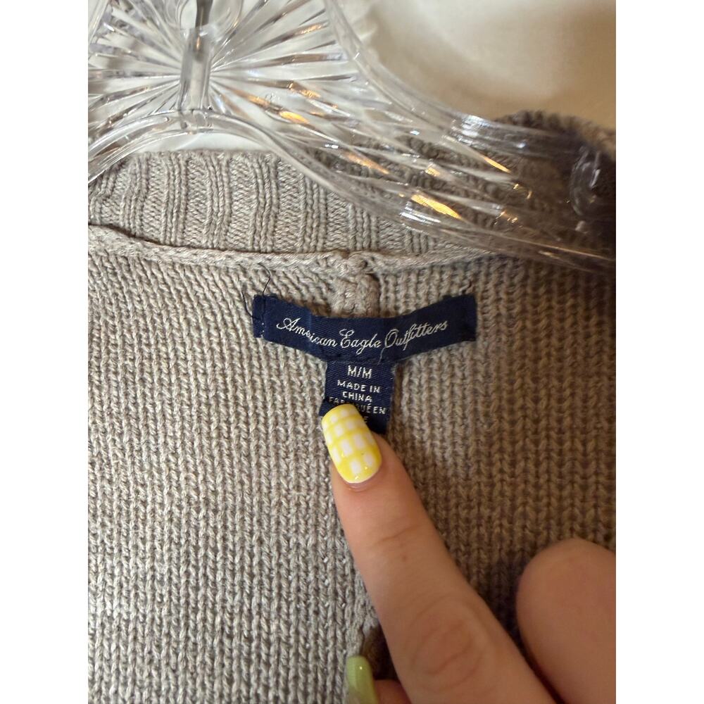 American Eagle Open Front Cardigan Neutral Oversized Cozy Knit Pockets Sz Medium - Picture 5 of 5